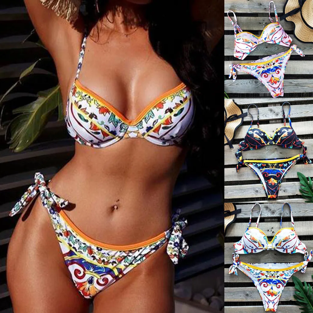 Купальник женский комплект бикини 2020 летний купальник с разрезом и принтом