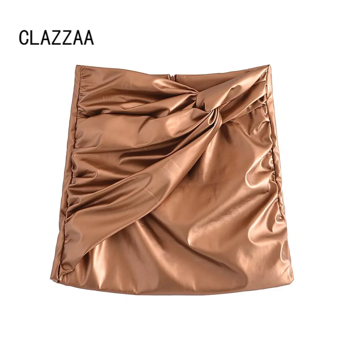 

Модная золотистая плиссированная мини-юбка Clazzaa, винтажная, с завышенной талией, с молнией сзади, шикарная женская элегантная короткая юбка