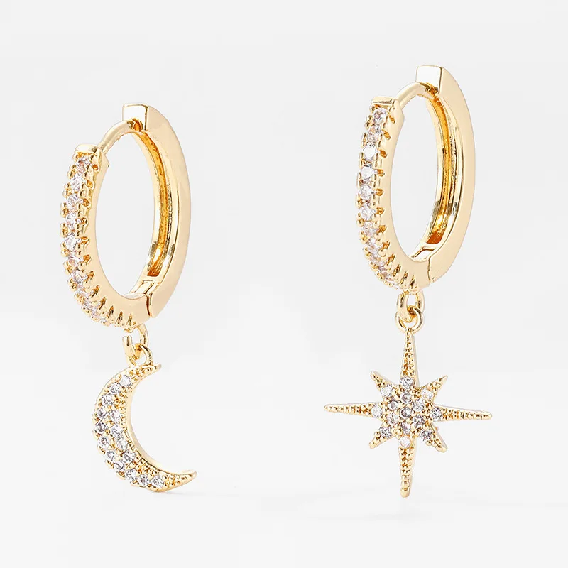 

Shiny Zircon Earrings for Women Geometric Star Moon Earrings Piercing for Women Jewelry 2021