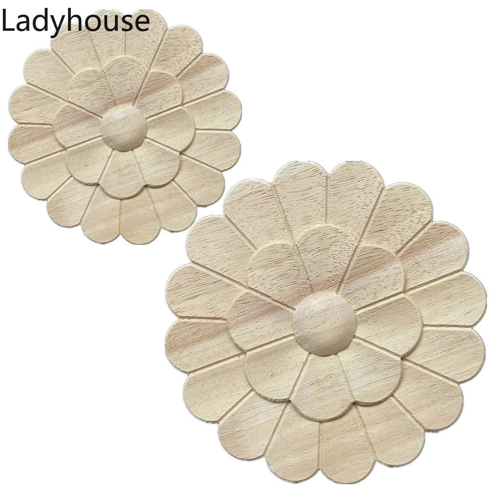 

1PC 20cm 25cm Round Wood Applique Flower Jewelry Cabinet Decoration Home Decor Furnishing European Style Carved Wooden Tablets