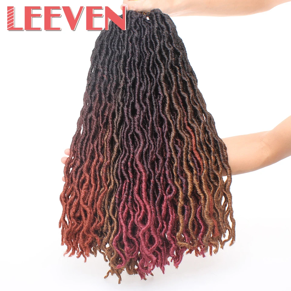 Leeven Nu Faux locs Curly вязаные волосы 20 дюймов синтетические плетеные волосы Омбре крючком косички крючком волосы богини волос