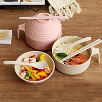multifunctional wheat straw lid big capacity instant noodle bowl student dormitory household round bowl fork spoon chopstick set