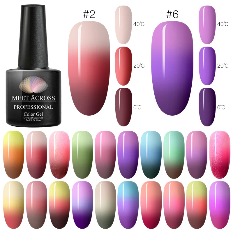 

MEET ACROSS 7ml Thermal Nail Gel Polish Set Holographic Temperature Color-changing Nail Art Lacquer Soak Off UV Gel Varnish