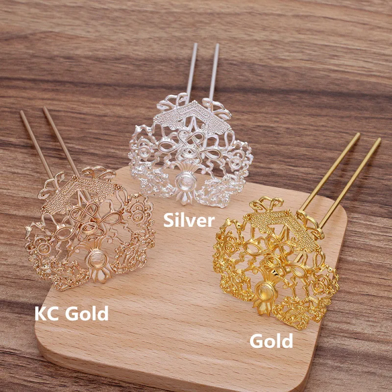 

2 PCS 49*47mm Hollow Out U Shape Hair Sticks Metal Gold/Silver color Hairpin Base Setting DIY Accessories For Jewelry Making