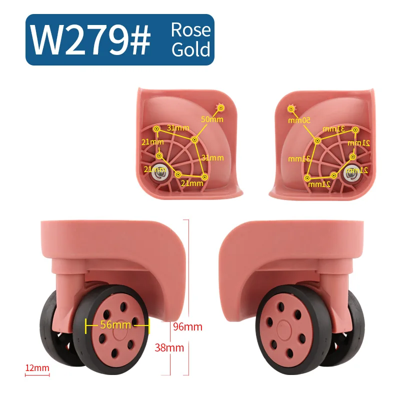 W279 Rose Gold Чемодан Замена колеса ремонт фитинг чемодан тяга коробка оборудование Замена аксессуары 360 Универсальные ролики - Цвет: W279 Rose Gold