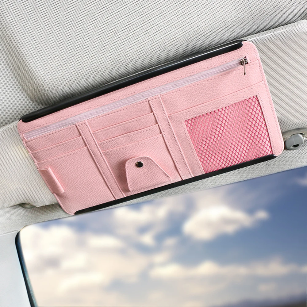 

Multi Function Zipper Car Sun Visor Organizer Glasses Holder with ABS Back Plate Sun Shade UV Protection Car Storage Holder