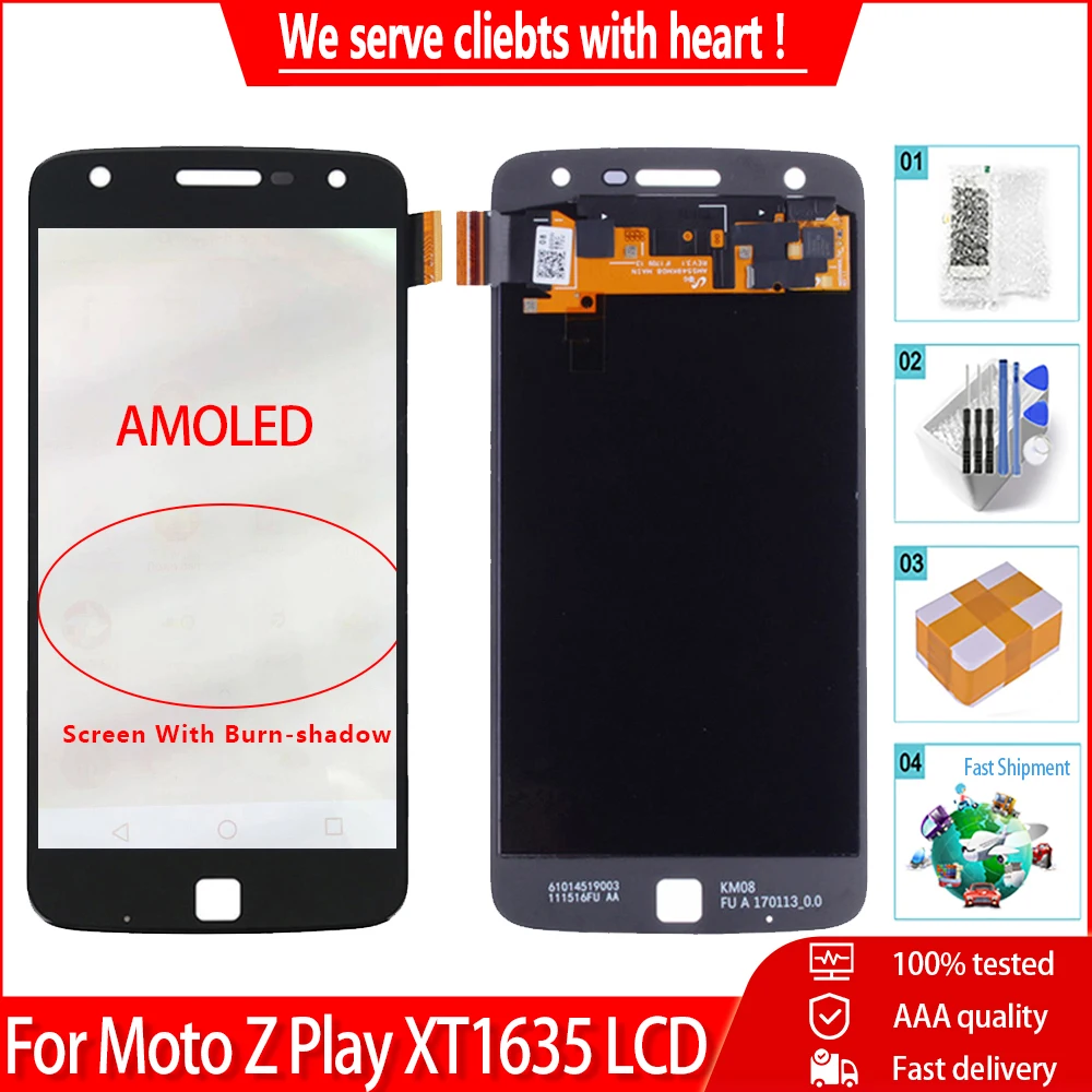 ЖК-дисплей 5 дюйма оригинальный AMOLED для Motorola Moto Z Play XT1635 сенсорный экран