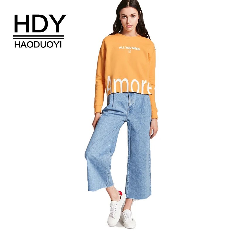HDY Haoduoyi 2019 Осенние повседневные женские толстовки с надписями круглым вырезом и