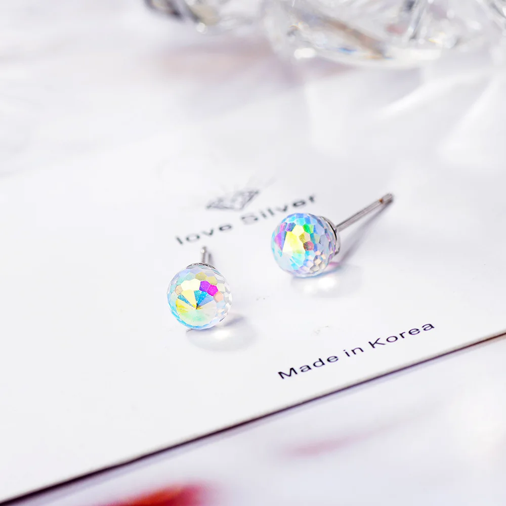 

925 Sterling Silver Piercing Crystal Stud Earrings For Women Girls Bijoux Brincos Pendientes eh1007