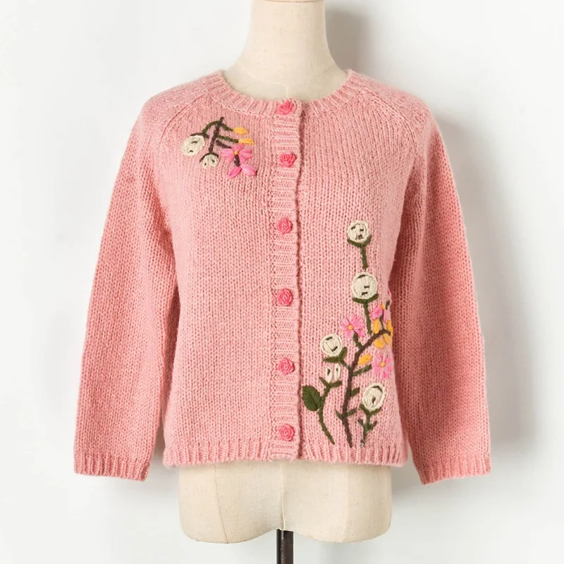 Женский Укороченный кардиган с круглым вырезом однобортный короткий розового и