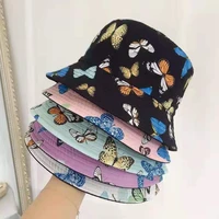 unisex bucket hat bob cotton cap double side wear summer travel bucket beach sun hat butterfly print fisherman hat