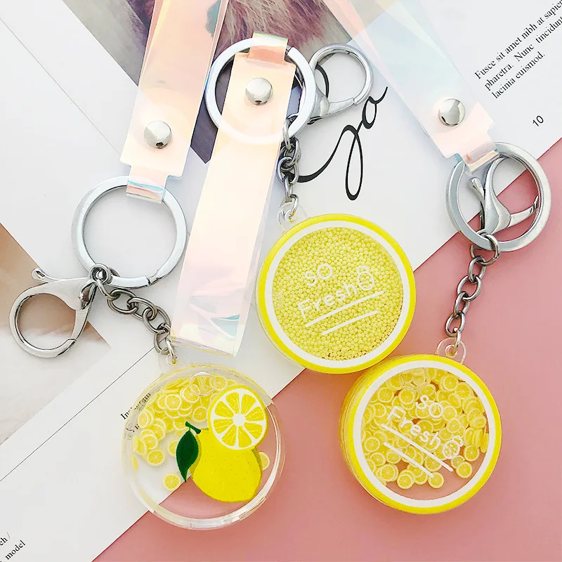 Милый движущийся брелок с жидкостью акриловый фруктовый зыбучий песок брелоки в