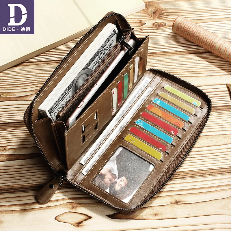 DIDE New Famous Brand Men Long Wallets Genuine Leather Coin Purse Male Card Holder Clutch Wallet Business Vintage Bag | Багаж и сумки