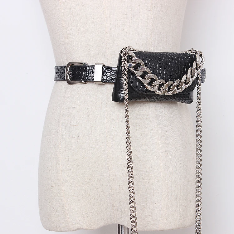 

Mini Lipstick Waist Bag Female Thick Chain 2020 New Pu Crocodile Pattern Portable Crossbody Coin Purse A361