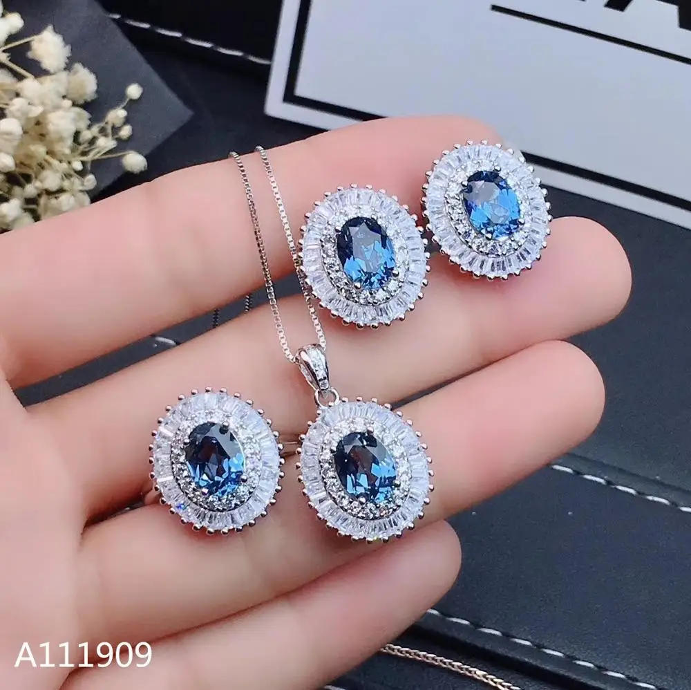 

KJJEAXCMY boutique jewelry 925 sterling silver inlaid Natural Topaz Necklace Ring Earring Set Support Test