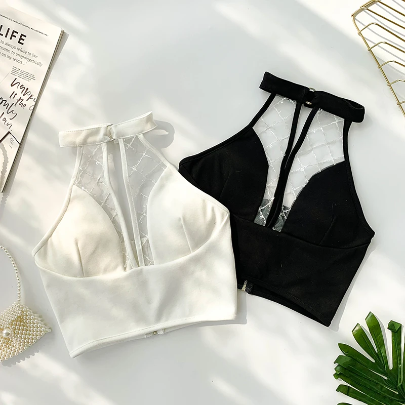 

Sexy 2019 New Halter V-neck Padded Short Bustier Crop Tops Women Clothing Vest White Black Tops E938