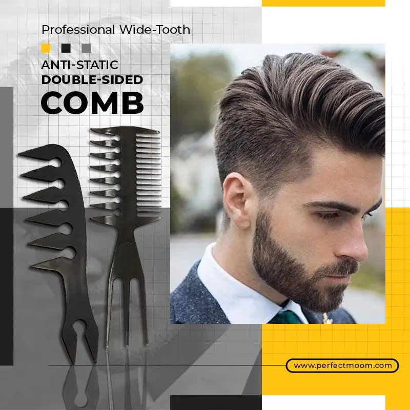 Professional styling hair brush oil comb Wide Tooth Retro oil head Anti-Static Men's beard Double-Sided Comb Barber styling tool