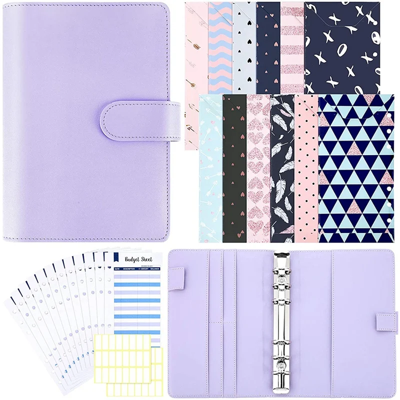 

Budget Cash Envelopes System A6 PU Leather Binder Cover 12 Pieces A6 Binder Cash Envelopes for Planner Organizer