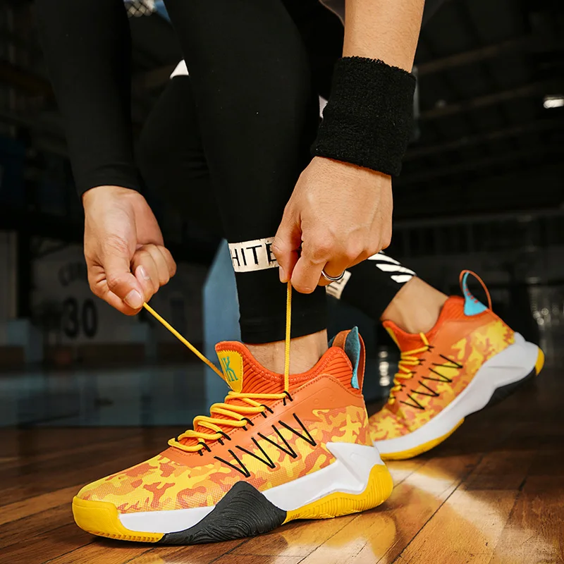 Fashion Orange Men's Basketball Shoes High Top Non-Slip Platform Sneakers Man Orginal Basketball Culture Streetball Shoes Men
