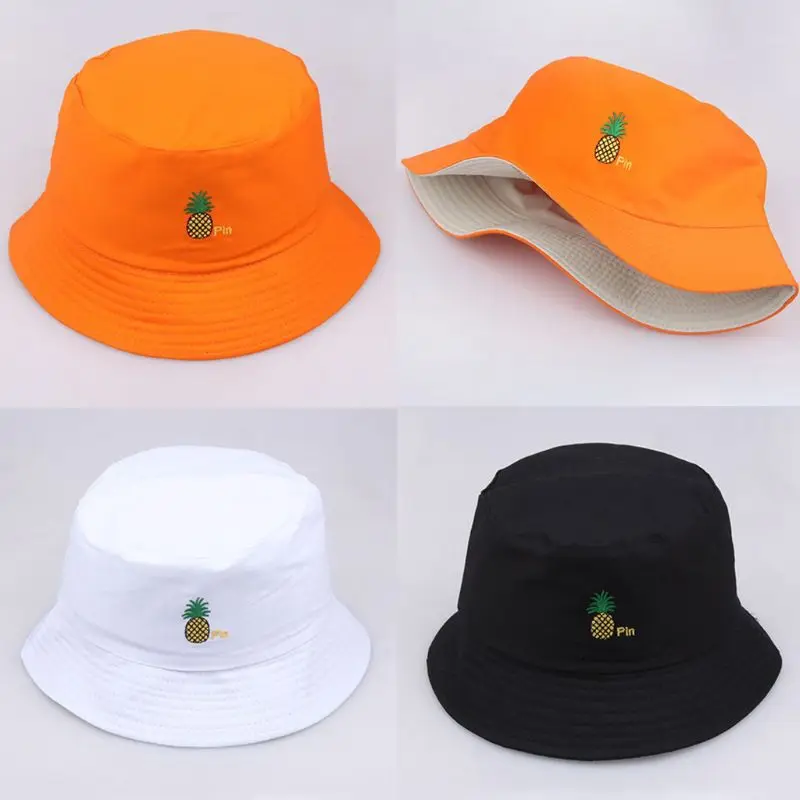 Женская и мужская Весенняя Двусторонняя Панама милая Кепка с вышивкой ананаса в