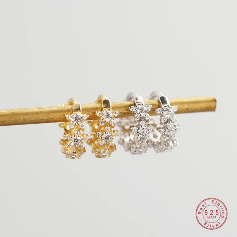 Женские серьги гвоздики в виде звезды из 100% серебра 925 пробы с кристаллом ПАВЕ