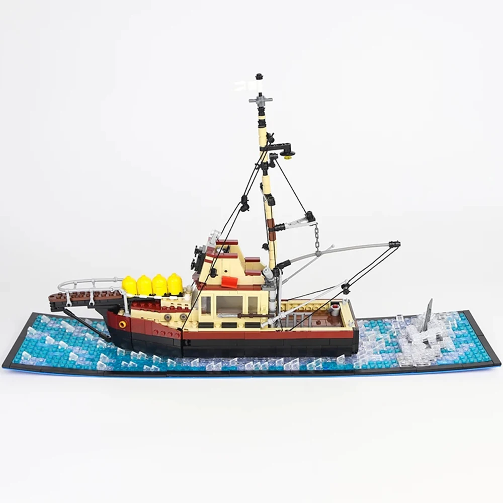

Kids DIY Fishing Boat Model Building Blocks MOC The Orca Jawsed Ship City Vessel Bricks Educational Toys For Children Xmas Gifts