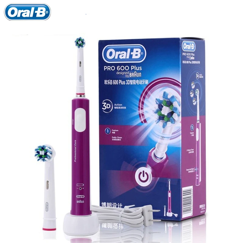 Oral B Rechargeable Rotating Electric Toothbrush Pro600 Plus Oral Hygiene 3D Teeth Whitening with Replaceable Tooth Brush Head