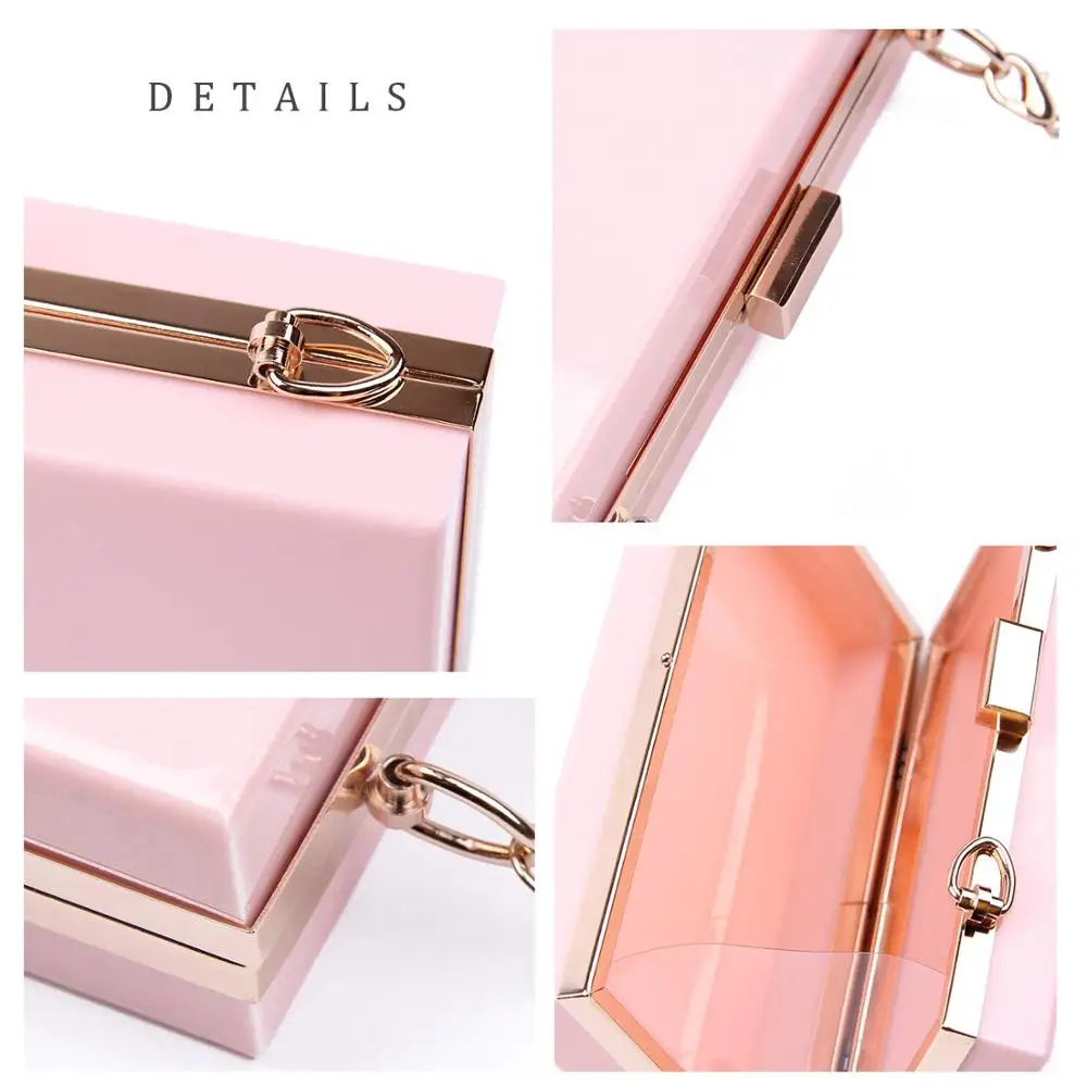 Милый розовый кошелек сумка акриловая прямоугольная Сумочка для женщин/девочек, прозрачная сумка через плечо с золотым ремешком на цепочке