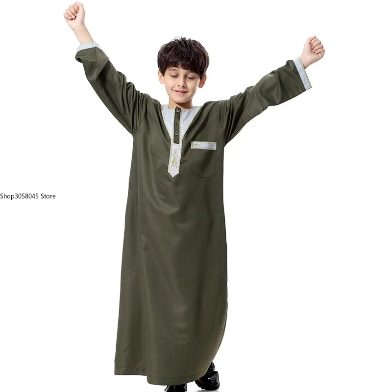 Boy Children Abaya Dubai Kaftan Oman Arabic Qatar Muslim Kids Hijab Robe Caftan Marocain Ramadan Saudi Arabia Islamic Clothing