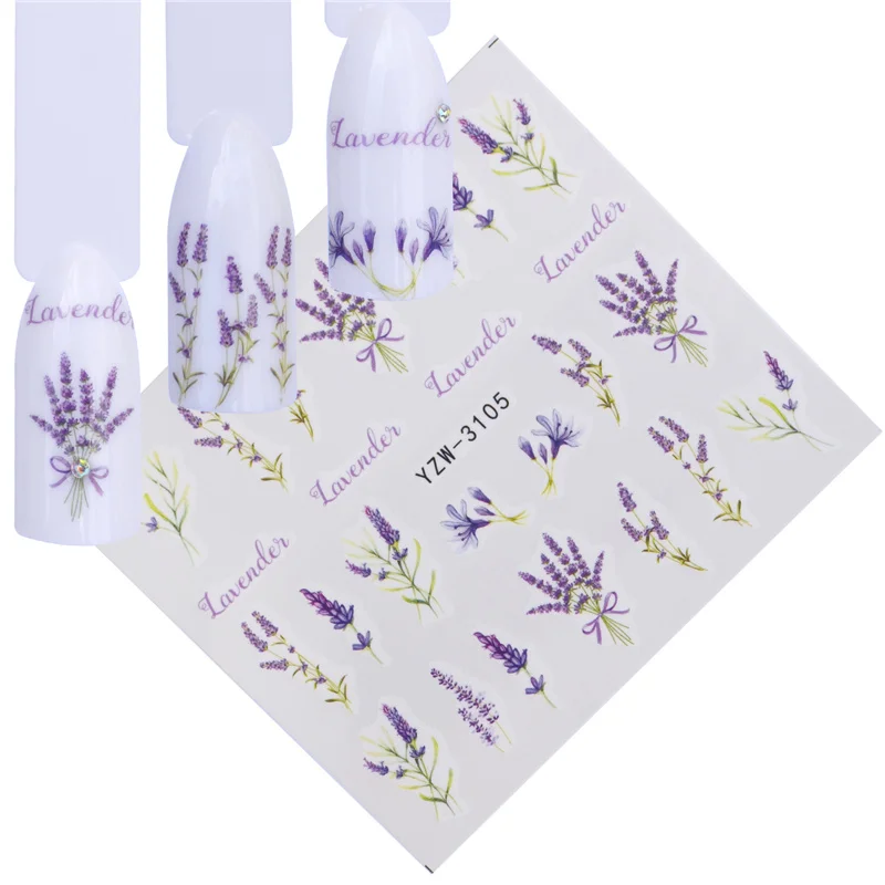 

12 Designs Water Decals Slider Summer Lavender Flower Dream Catcher Watermark Nail Sticker Wraps Manicure