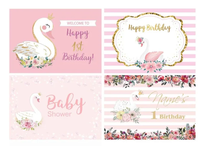 1st Birthday Backdrop Photophone Swan Decor Party Pink Custom Girl Photocall Wallpaper Baby Shower Background Banners