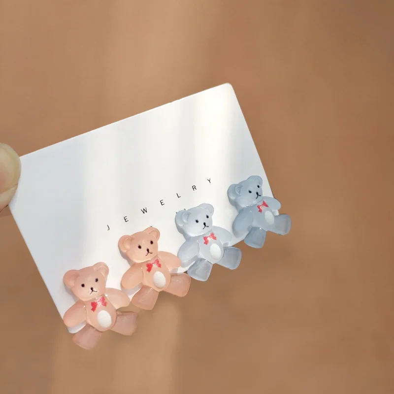 

Mihan S925 needle Cute Jewelry Little Bear Earrings Pretty Design Orange Blue Transparent Resin Stud Earrings For Party Gifts