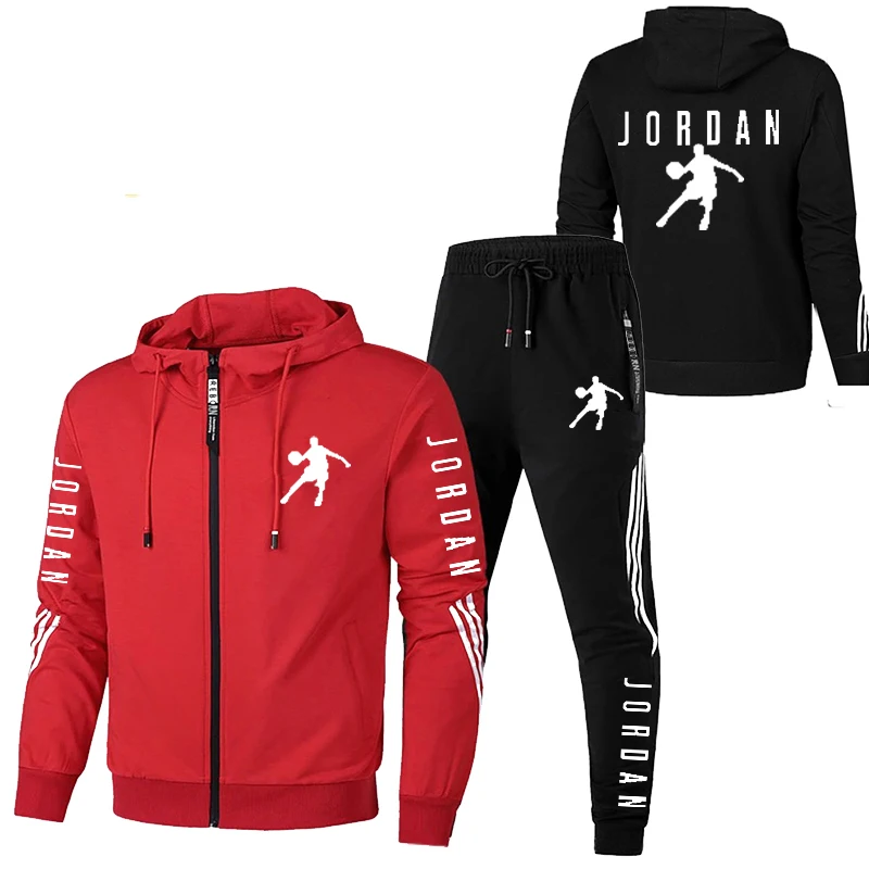 

New Men's Thin Sets Jordan 23 Sportswear Cardigan Set Wool Hoodie + Sweatpants Jogging Men's Jacket Sweatshirt
