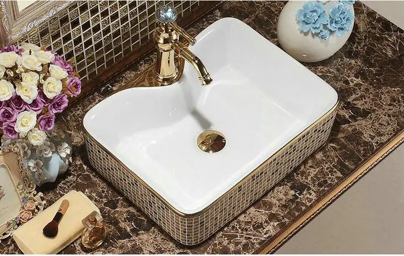Мозаичная Золотая художественная столешница прямоугольная керамика раковина для ванной комнаты