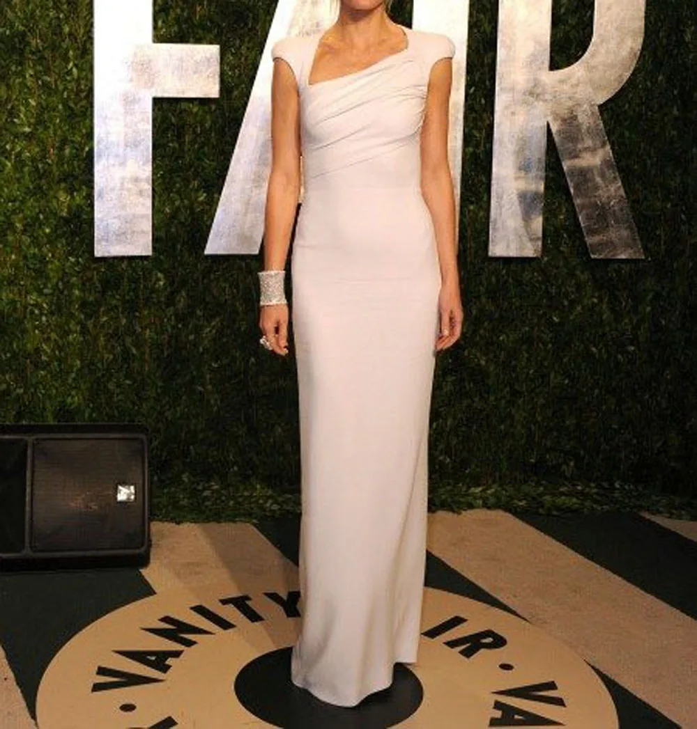 

Fashion Simple Cap sleeve Floor Length Chiffon Fold Evening Dresses Ivory Prom Dresses