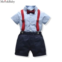 baby boy toddler formal outfit cotton clothes boys suit summer blue shirtshorts with belt baby clothing set 1 2 3 4 5 6 years