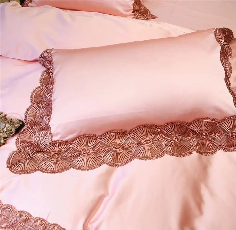

1000TC Egyptian cotton Duvet cover Blue Peach Princess Bed Set Wide Lace Ruffles Girls Romantic Bedding Set Bed sheet Pillowsham