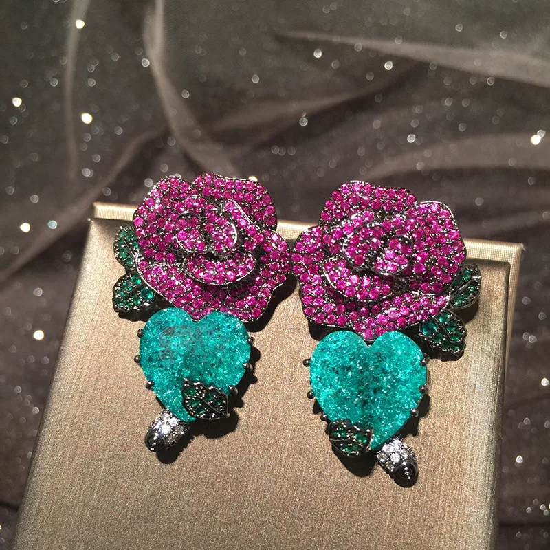 Модные Роскошные серьги-подвески Blincolor с зелеными листьями сердцем и красными