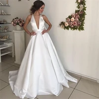 nuoxifang sexy deep v neck wedding dress white ivory satin bridal dress backless robe de maria detachable bow vestido de noiva