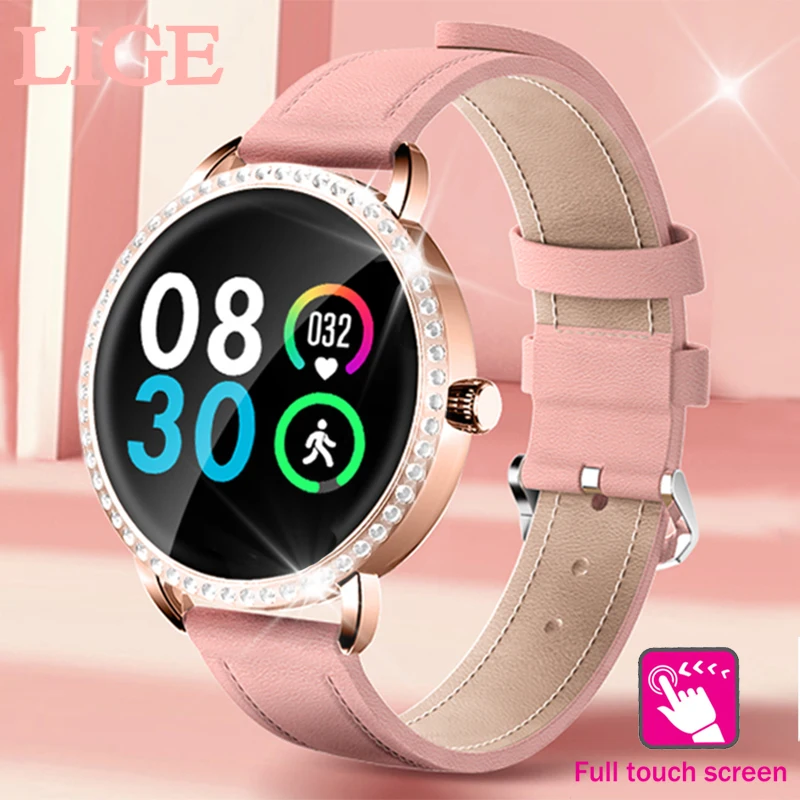 LIGE New Diamond Surround Smart Watch Women Men Watch Heart Rate Information Reminder Waterproof Full Touch Screen smartwatch