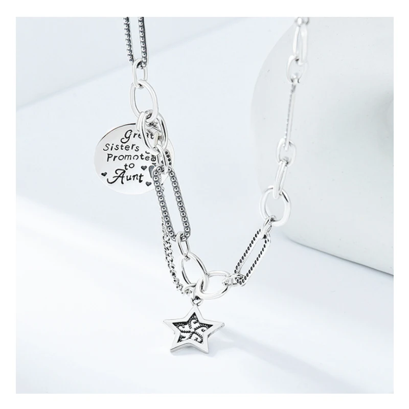 

S925 silver star necklace female star medal necklace exaggerated hip-hop necklace jewelry