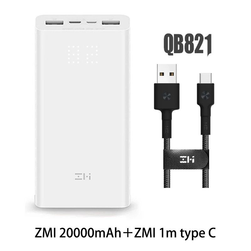 add type c b cable Z mi power bank, power Bank, 20000 мА/ч, быстрая зарядка QC3.0, Xiao mi, батарея, двойной USB, 27 Вт, 20000 мА/ч, QB822, для iPhone, iPad, ноутбука - Цвет: add type c b cable