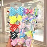 5pcscard lovely dot glitter girls clips bows child tie knot sunflower handmade hairpins barrettes hair accessories for kids