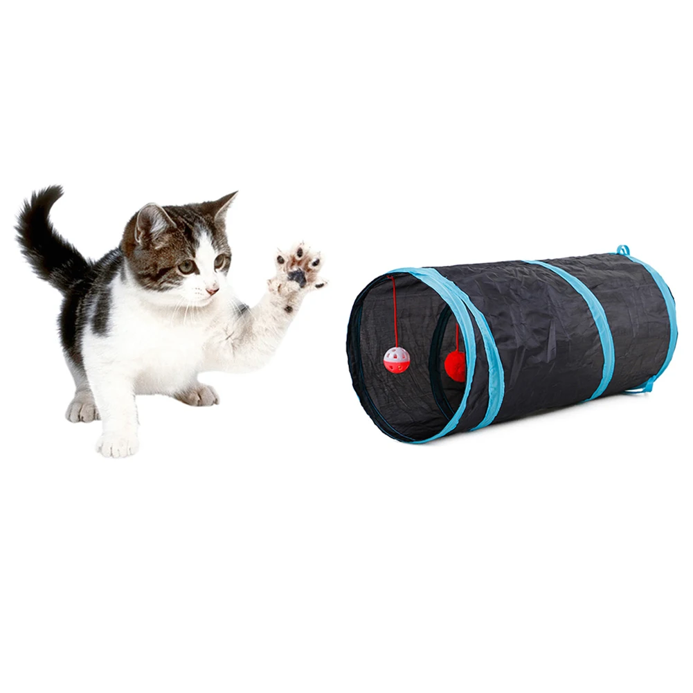 Забавный туннель для кошек и котят с 2 отверстиями складная трубка мячей