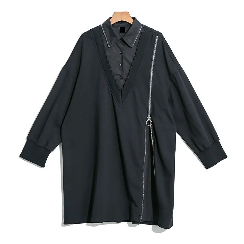 XITAO женский черный длинный свитер элегантный корейский модный отложной воротник