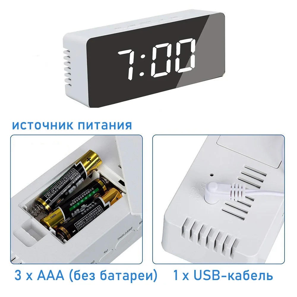 Зеркальные светодиодсветодиодный ночники термометр настенные часы цифровой