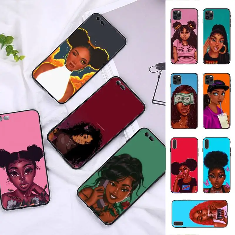 

African Beauty Afro Puffs Black Girl Phone Case for iphone 13 11 12 pro XS MAX 8 7 6 6S Plus X 5S SE 2020 XR case