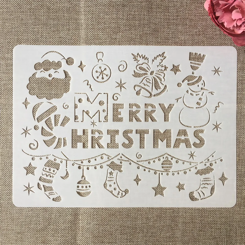 

A4 29cm Merry Christmas Snowman DIY Layering Stencils Painting Scrapbook Coloring Embossing Album Decorative Template