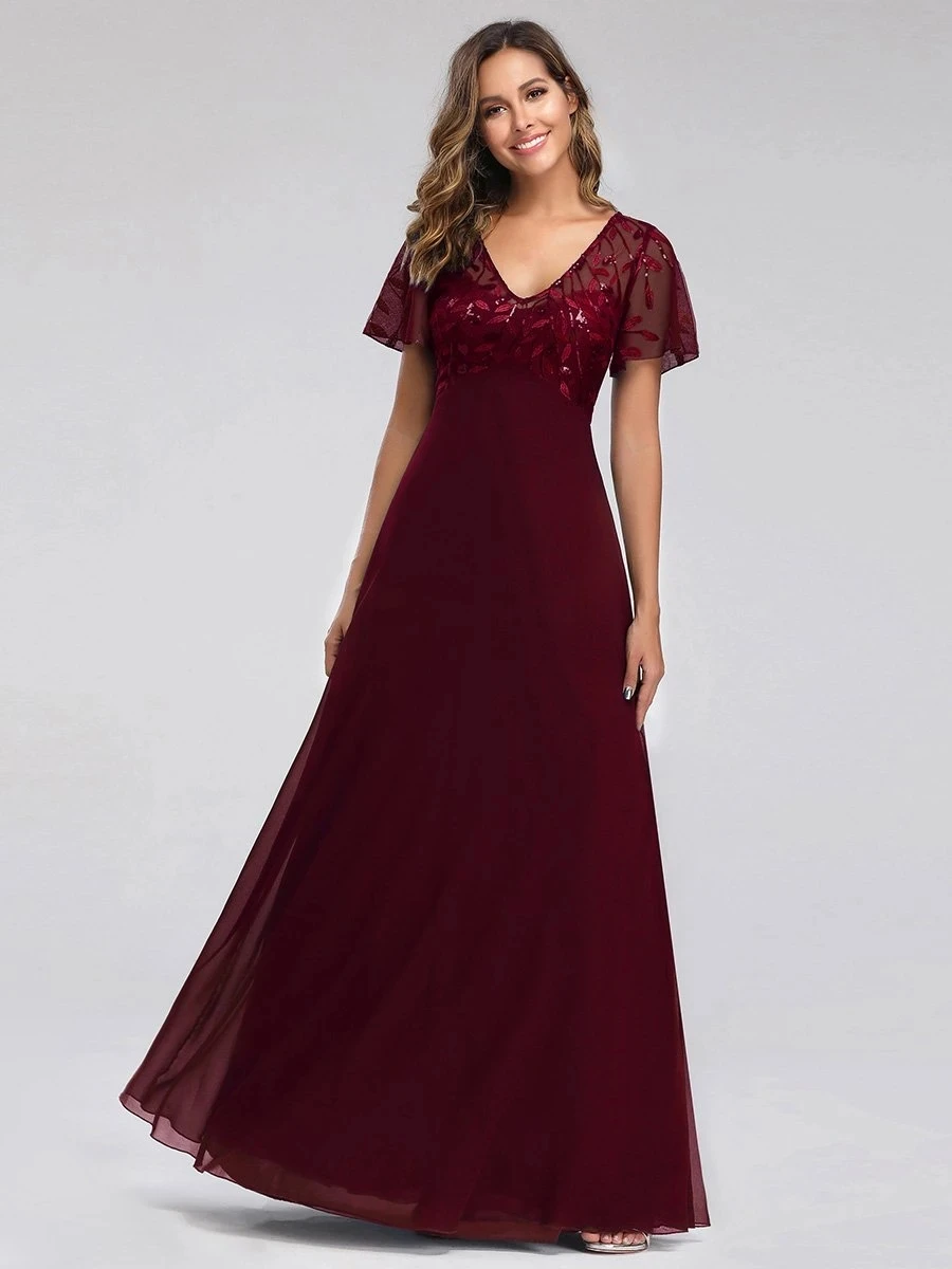 

Floral Lace Sequin Print Wholesale Evening Dresses With Cap Sleeve