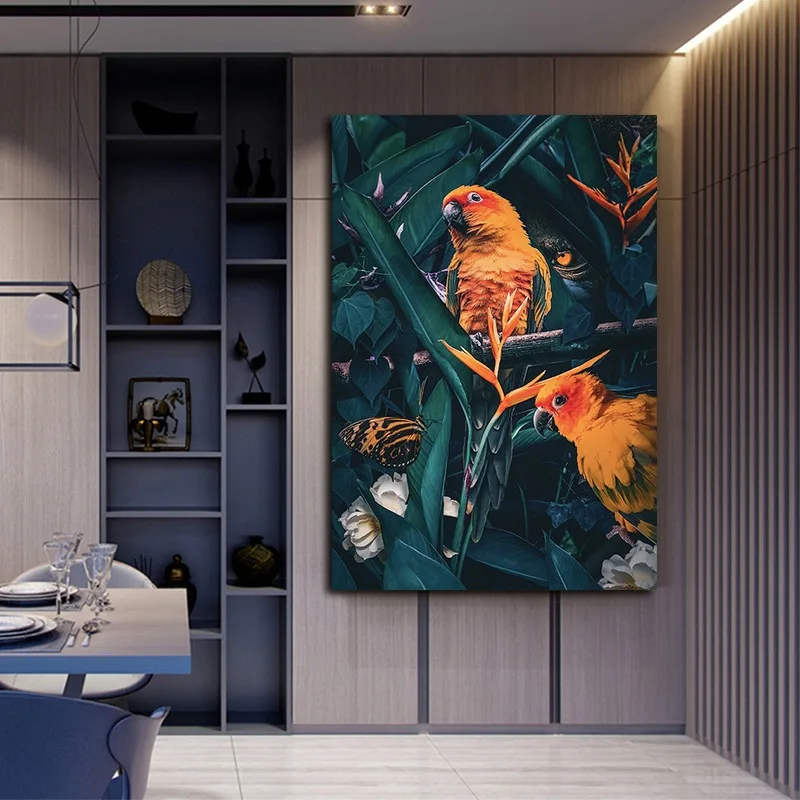 Светильник роскошный цветок попугай холст настенная живопись Плакаты принт